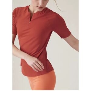 Athleta 3/4 Sleeve‎ Rust Sunchaser Workout Tee Shirt Women's Size Small